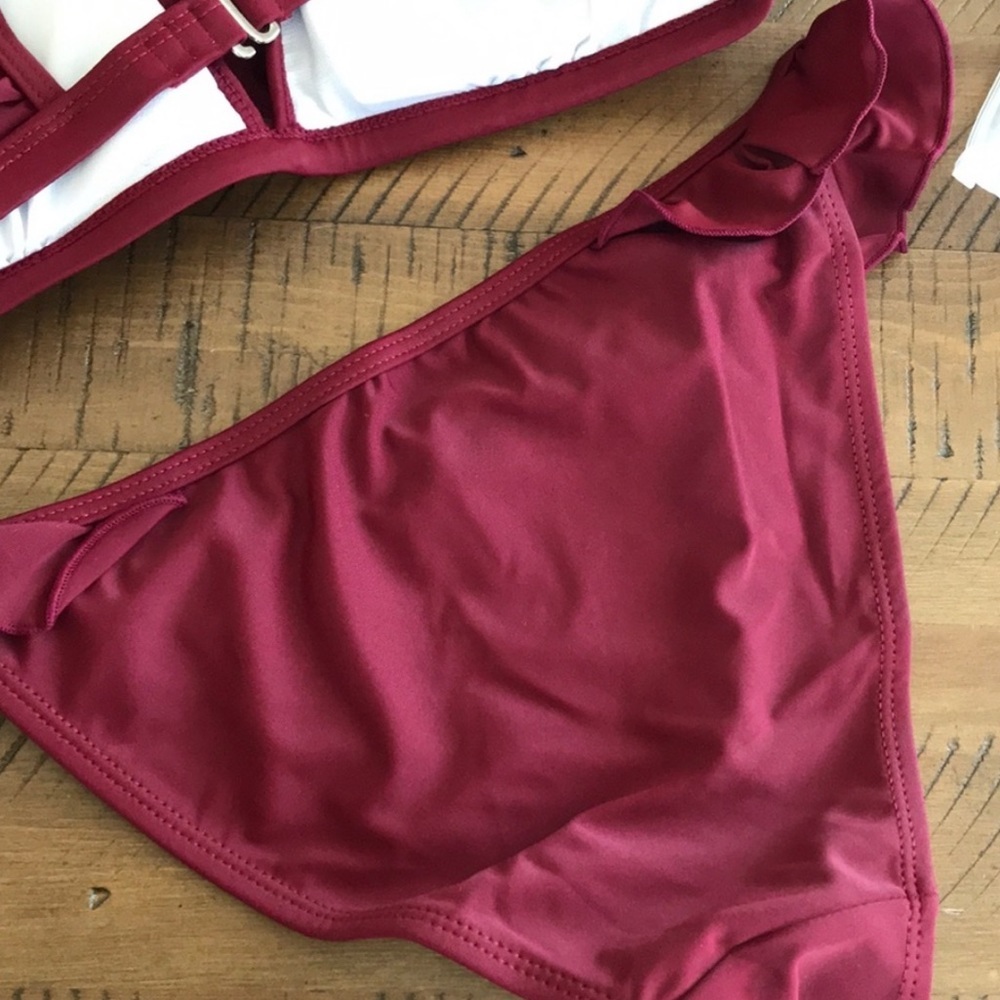 Ruffled Merlot Plunge V-Neck Bikini - Picture 9 of 13